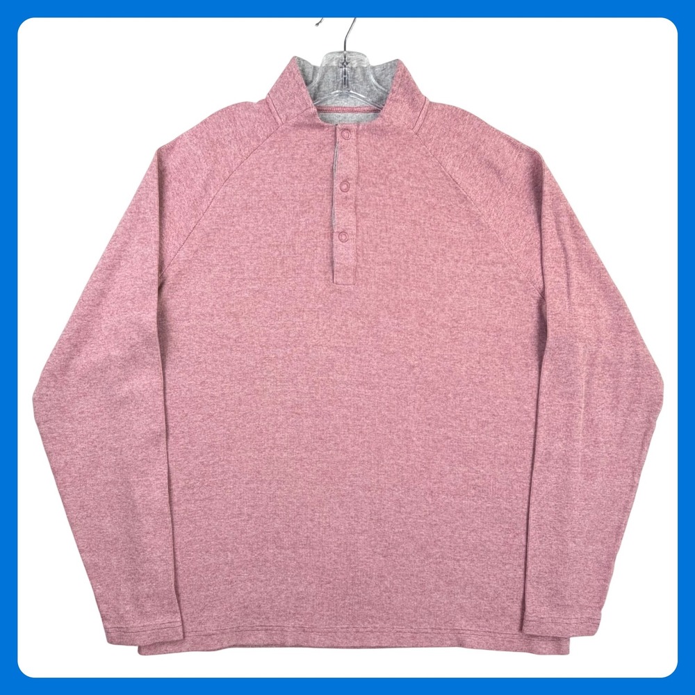 johnnie-O 1/4 Snap Mock Neck Pullover Men XL Malibu Red Pink Preppy Country Club - Picture 1 of 12
